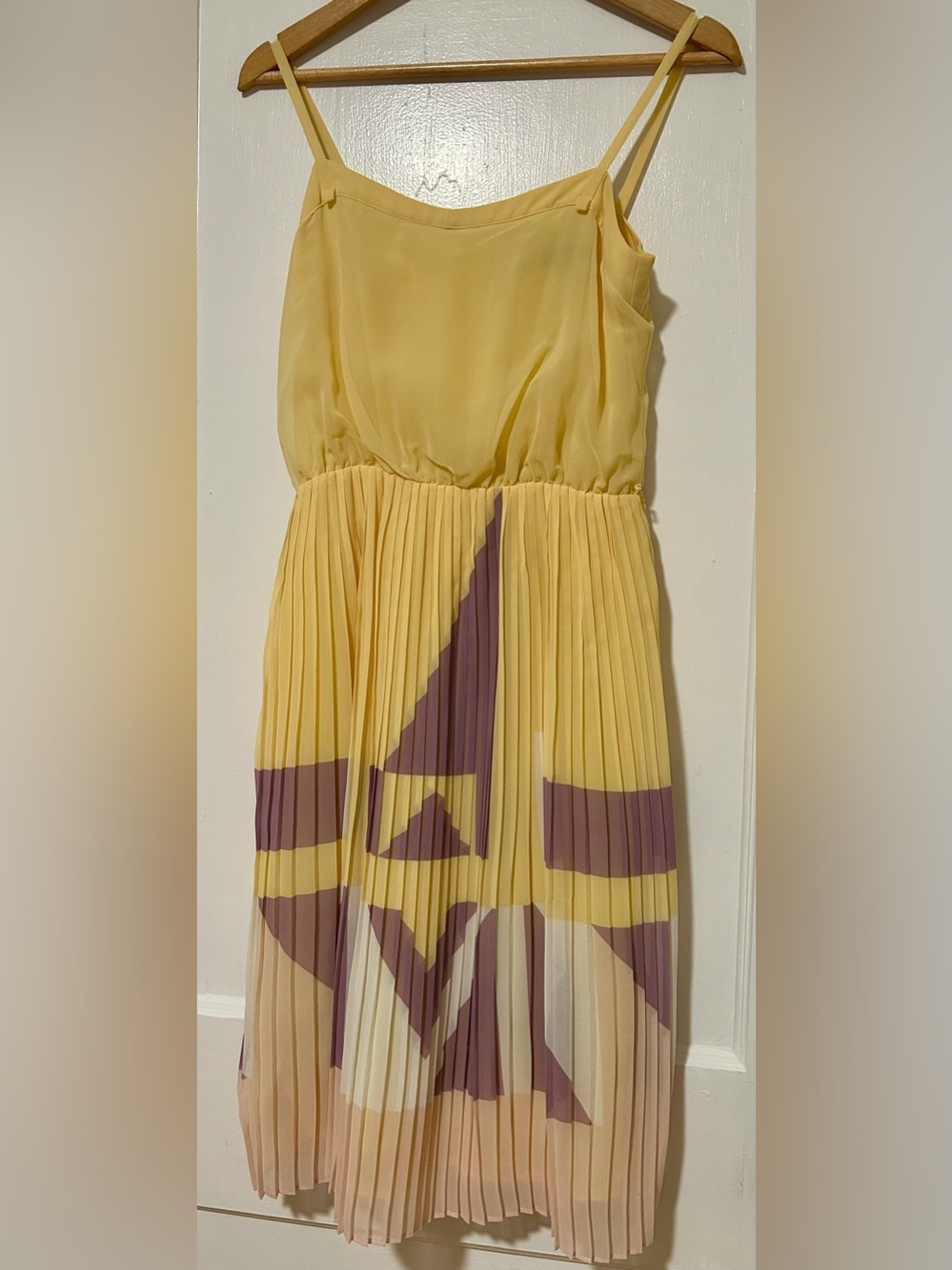 French Connection Yellow Sleeveless Maxi Dress with Plum Graphic